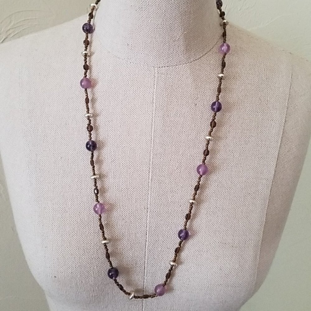 Purple & Bronze Glass Beaded Necklace